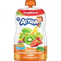 Фото акции Агуша Пюре фруктовое из Яблока,Банана,Клубники и Киви 90г Пауч для детского питания