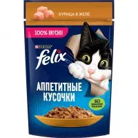 Фото акции Felix Аппетитные кусочки. Корм консервированный полнорационный для взрослых кошек, с курицей в желе, 75 г
