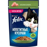 Фото акции Felix Аппетитные кусочки. Корм консервированный полнорационный для взрослых кошек, со вкусом кролика в желе, 75 г