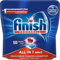 Фото акции FINISH Powerball All in 1 Max 50 таблеток - бесфосфатное средство для мытья посуды в посудомоечных машинах в таблетках