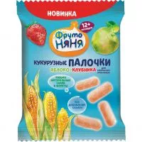 Фото акции ФрутоНяня 20г. Палочки кукурузные с яблоком и клубникой для питания детей раннего возраста 12мес+ 20г