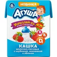 Фото акции Каша молочная рисовая с клубникой, земляникой и яблоком «Укрепляй-ка» стерилизованная, обогащенная витаминами, с мдж 2,7 % 200мл с 6 месяцев