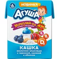 Фото акции Каша молочная злаковая с черникой, малиной и яблоком «Укрепляй-ка» стерилизованная, обогащенная витаминами, с мдж 2,7 % 200мл с 6 м есяцев