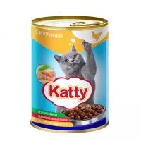 Фото акции Katty Корм консервированный полнорационный для кошек с курицей в соусе, ж/б 415 гр.