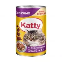 Фото акции Katty Корм консервированный полнорационный для кошек с печенью в соусе, ж/б 415 гр.