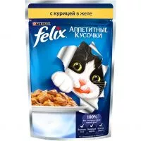 Фото акции Корм для кошек Felix Аппетитные кусочки с курицей в желе 85 г