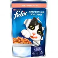 Фото акции Корм для кошек Felix Аппетитные кусочки с лососем в желе 85 г