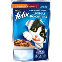 Фото акции Корм для кошек Felix Двойной вкус, индейка/печень, 85 г