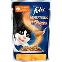 Фото акции Корм для взрослых кошек Felix Sensations с индейкой в соусе со вкусом бекона 85 г