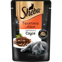 Фото акции Корм консервированный полнорационный SHEBA для взрослых кошек с телятиной и языком «Ломтики в соусе. Телятина и язык», 75г