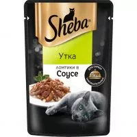 Фото акции Корм консервированный полнорационный SHEBA для взрослых кошек с уткой «Ломтики в соусе. Утка», 75г