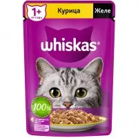 Фото акции Корм консервированный полнорационный Whiskas для взрослых кошек желе с курицей «Курица», 75г
