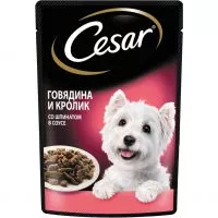 Фото акции Корм консерв.полнорац.Cesar для взрос.собак всех пород с говядиной и кроликом со шпинатом в соусе Говядина и кролик со шпинатом 85г
