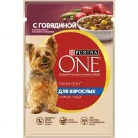 Фото акции Корм конс.полнорац.Purina ONE МИНИ Взрослая д/взр.соб.мелк.пор.старше одного года с говядиной, картофелем и горохом в подливе, 85г