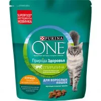 Фото акции Корм сухой полнорационный Purina One (Пурина Уан) Природа Здоровья для взрослых кошек, с высоким содержанием курицы 180г