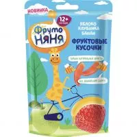 Фото акции Кусочки фруктовые ФрутоНяня Яблоко клубника банан 15г