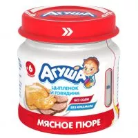 Фото акции Мясное пюре Агуша, цыпленок-говядина, 7,7%, 80 г