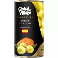 Фото акции Оливки GLOBAL VILLAGE SELECTION фаршированные пастой из лосося 350г