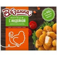 Фото акции Полуфабрикаты из мяса птицы рубленые формованные в панировке замороженные: наггетсы с индейкой «Вязанка» МГ 250г