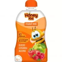 Фото акции Пюре «Honey Kid» из яблок, малины и клубники для детского питания для детей раннего возраста гомогенизированное, стерилизованное с 6 месяцев 90г