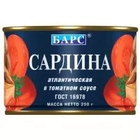 Фото акции Сардина атлантическая в томатном соусе ГОСТ 250 грамм БАРС