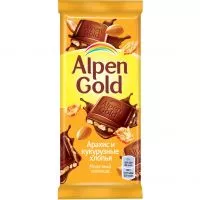 Фото акции Шоколад молочный Alpen Gold Альпен Гольд с арахисом и кукурузными хлопьями, 85г