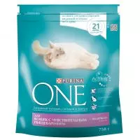 Фото акции Сухой корм для кошек Purina One с чувствительным пищеварением с индейкой и рисом 750г