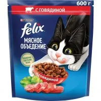 Фото акции Сухой корм Felix Мясное объедение для взрослых кошек, с говядиной, Пакет, 600 г