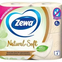 Фото акции ZEWA Бумага туалет. с тиснением и перфор, белая, неаромат. Natural Soft 4сл. 4 рул.